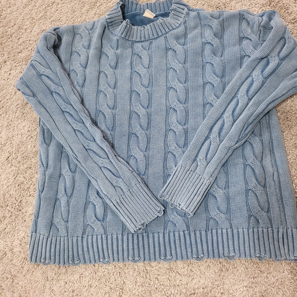 7th Ray Sky Blue Cable Knit Turtleneck Sweater SMALL
